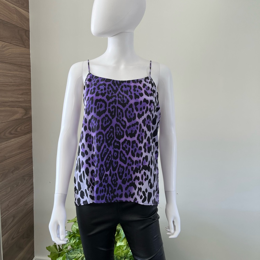 Equipment Tank Top Leopard Purple - Black 100% Silk Sz Large 💜